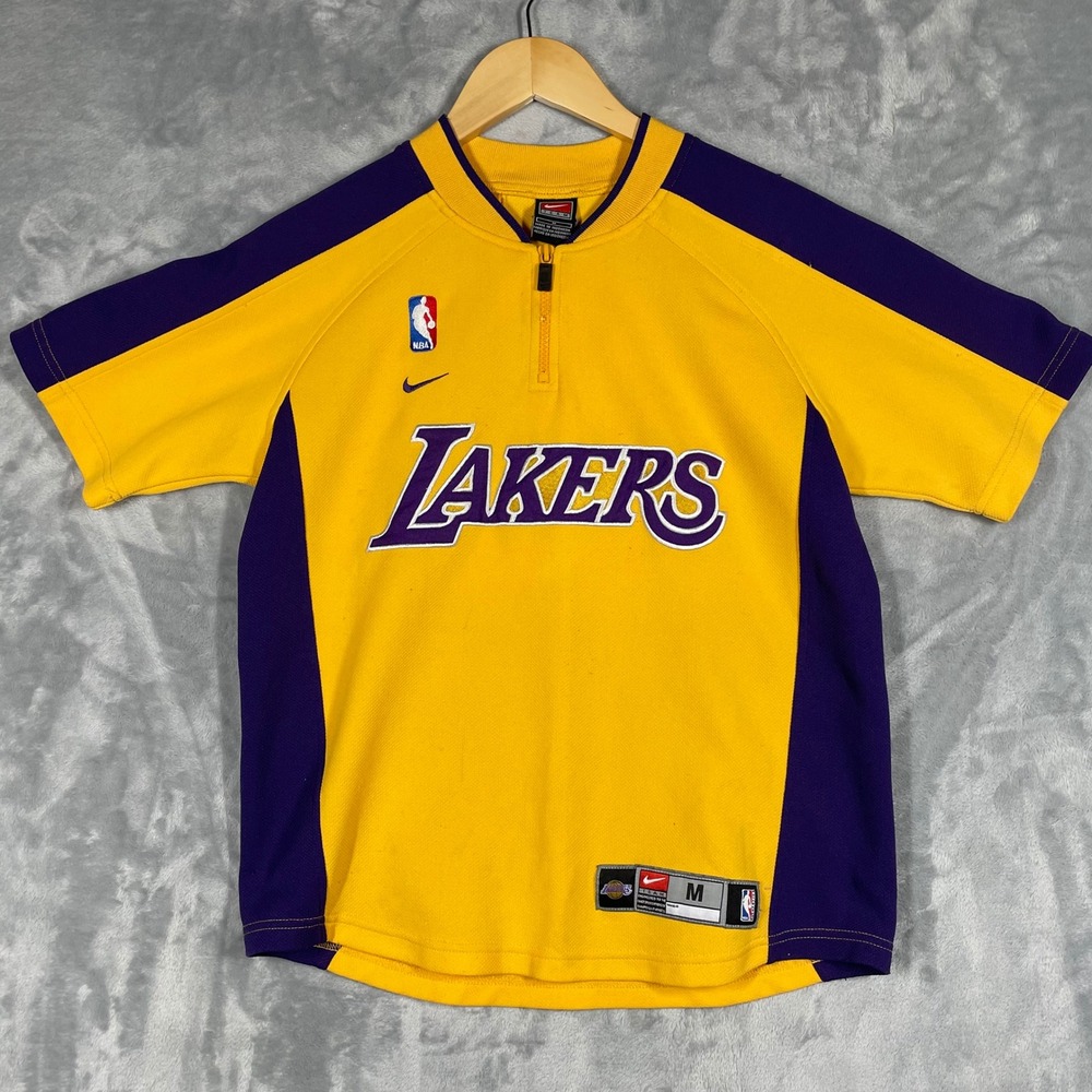 Nike Los Angeles Lakers Youth M Yellow Purple Quarter Zip Shooting Shirt NBA